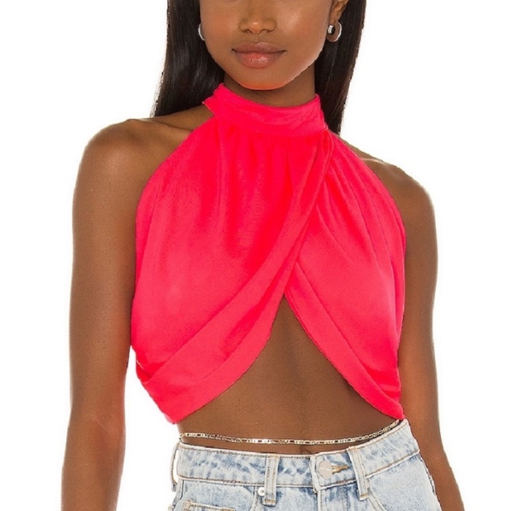 Superdown Emani wrap crop top in hot pink/coral
